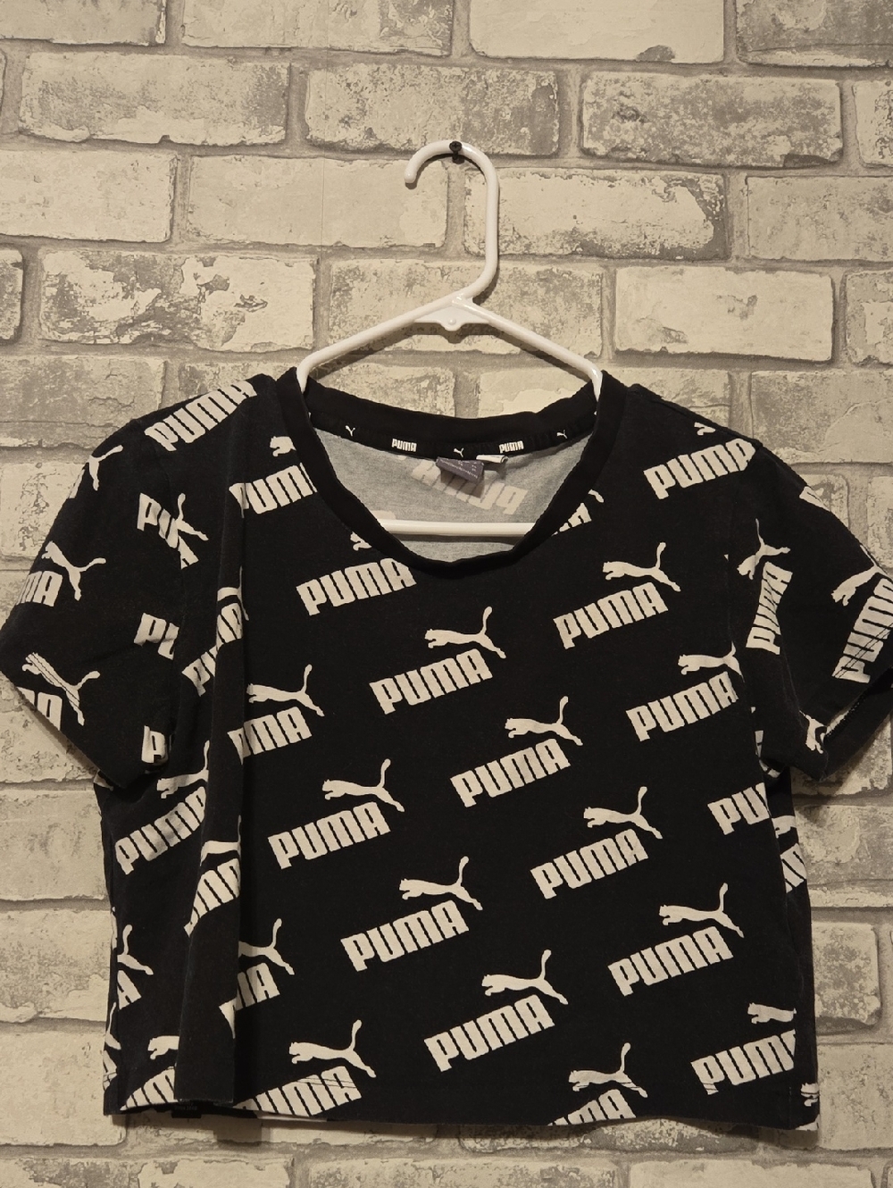 Puma Black T-Shirt with White All-Over Logo